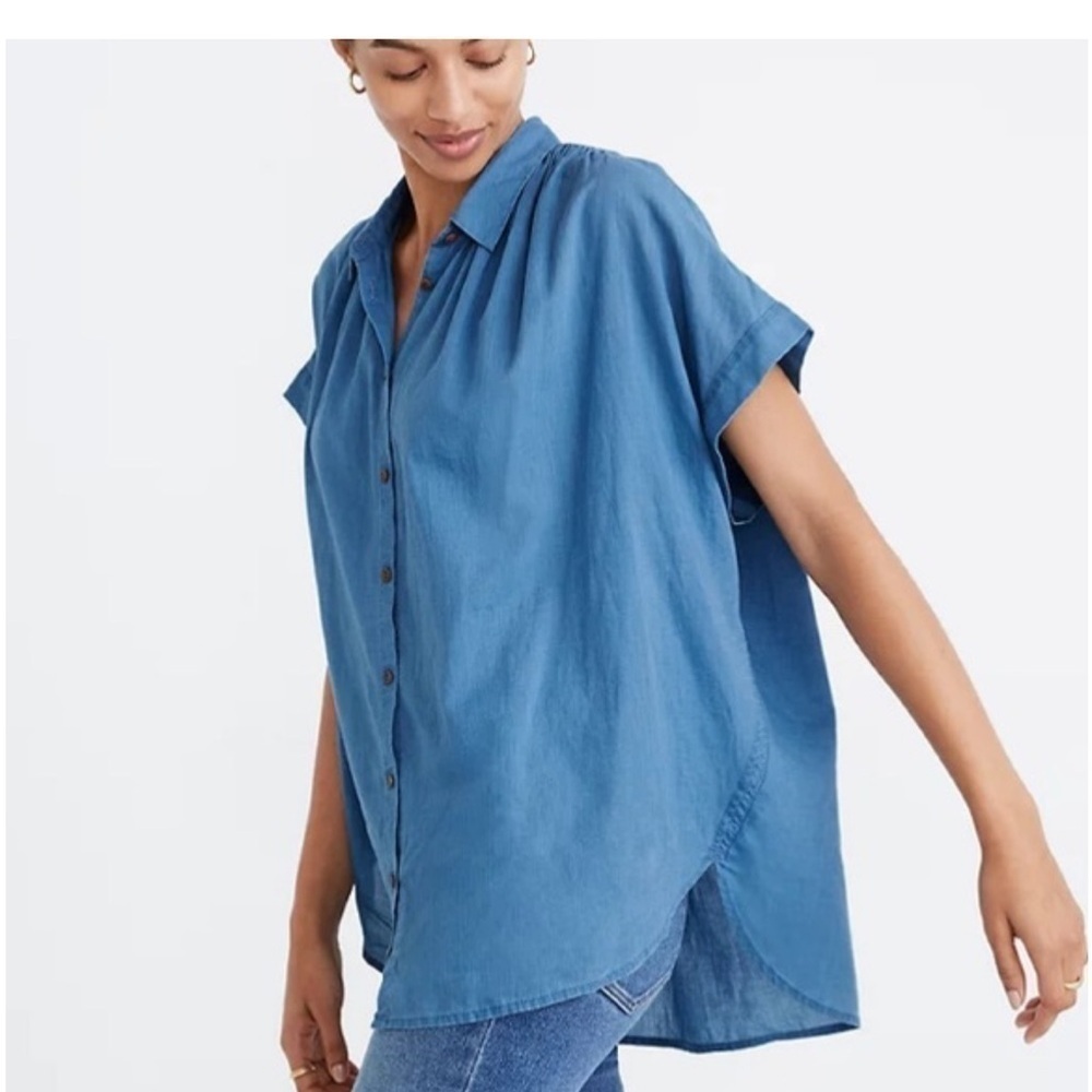 Madewell women’s Central Shirt Bright Indigo button down oversized size small - Picture 8 of 10